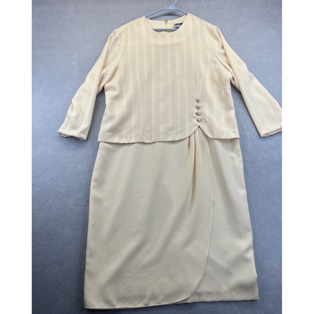 Karlie Collection Vintage Overlay Dress 18 Button Modest Midi Button 80s Yellow